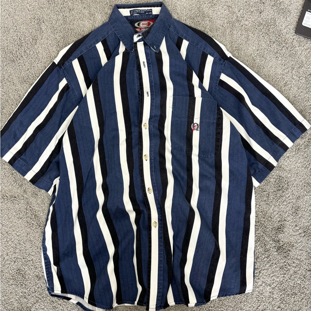 Vintage Coliseum Classic Button Down Blue white‎ striped short sleeve Shirt